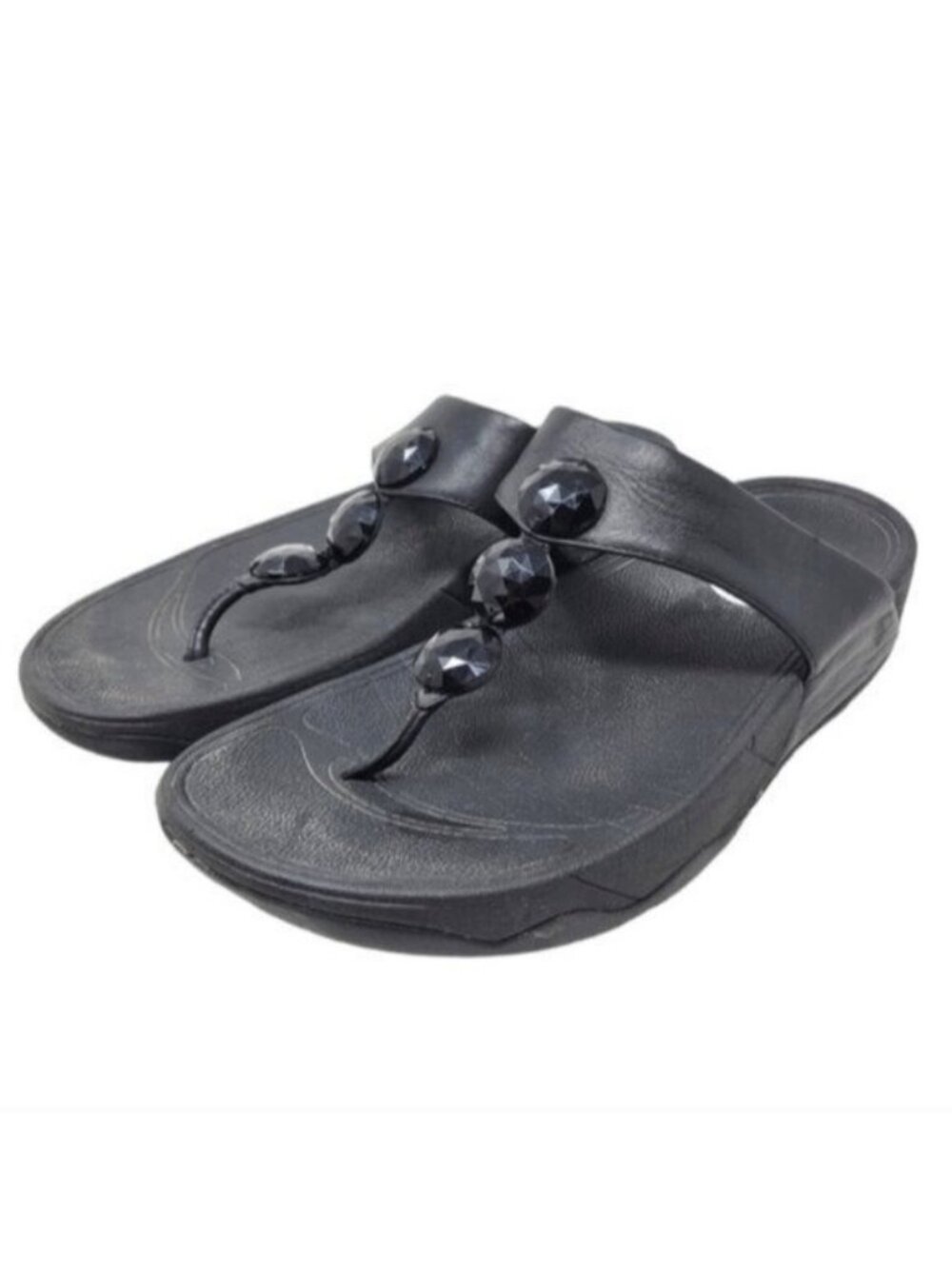 FitFlop | Petra Jewel Leather Flip Flop Thong Sandals Black